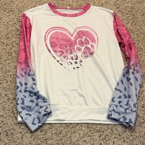 Pink and Gray Heart Paw Print Sweatshirt